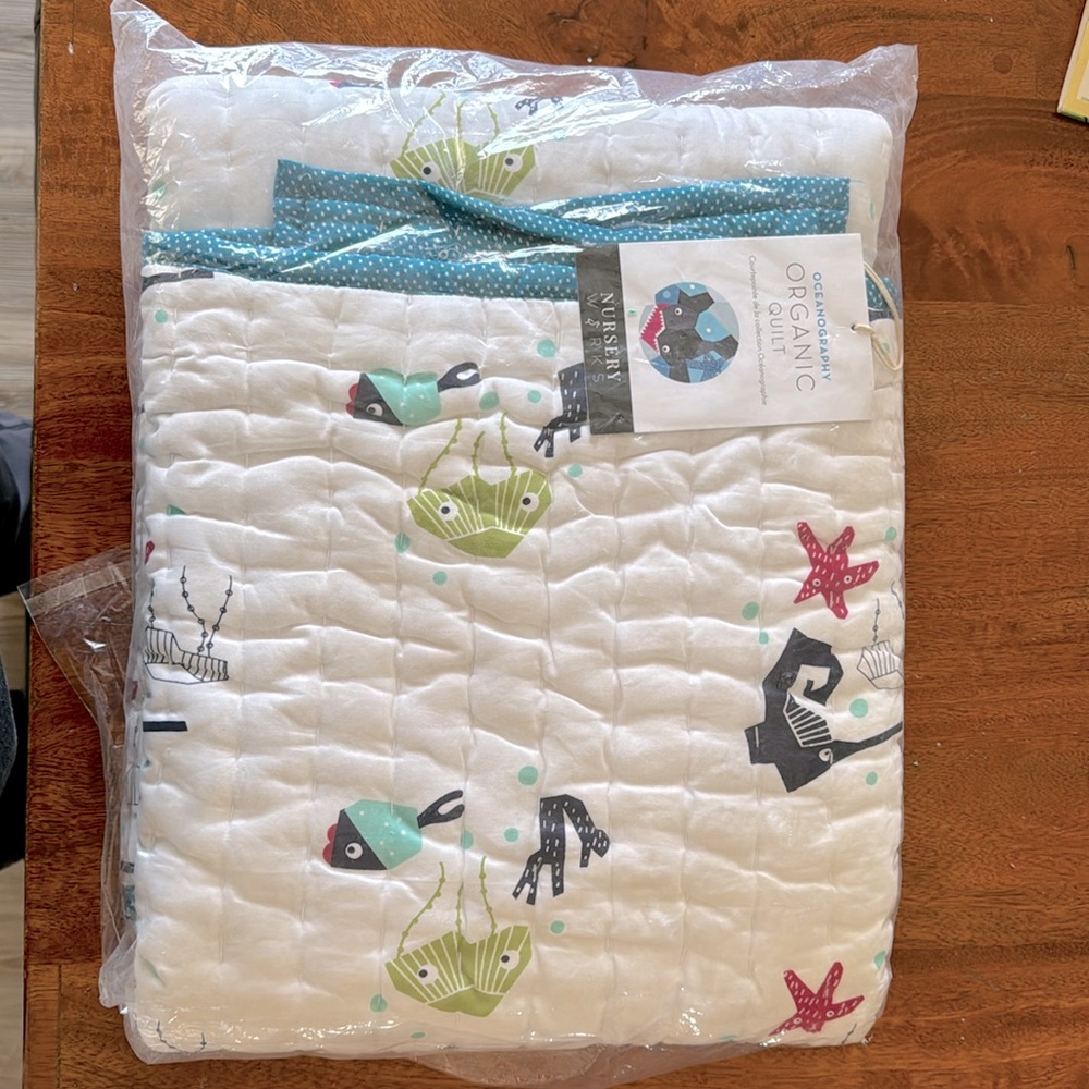 Oceanography organic nursery quilt.